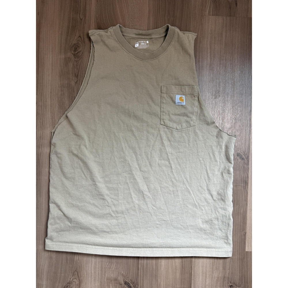 Carhartt Shirt Mens Large Beige Sleeveless Cutoff Pocket Workwear Loose Fit K87